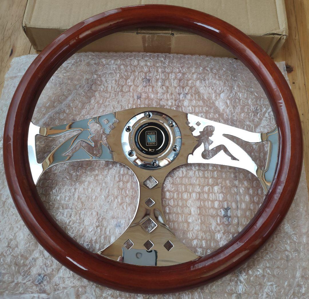 新品ピーチウッド無垢材・クロームメッキ15インチ380mmMOMOピッチ70mm