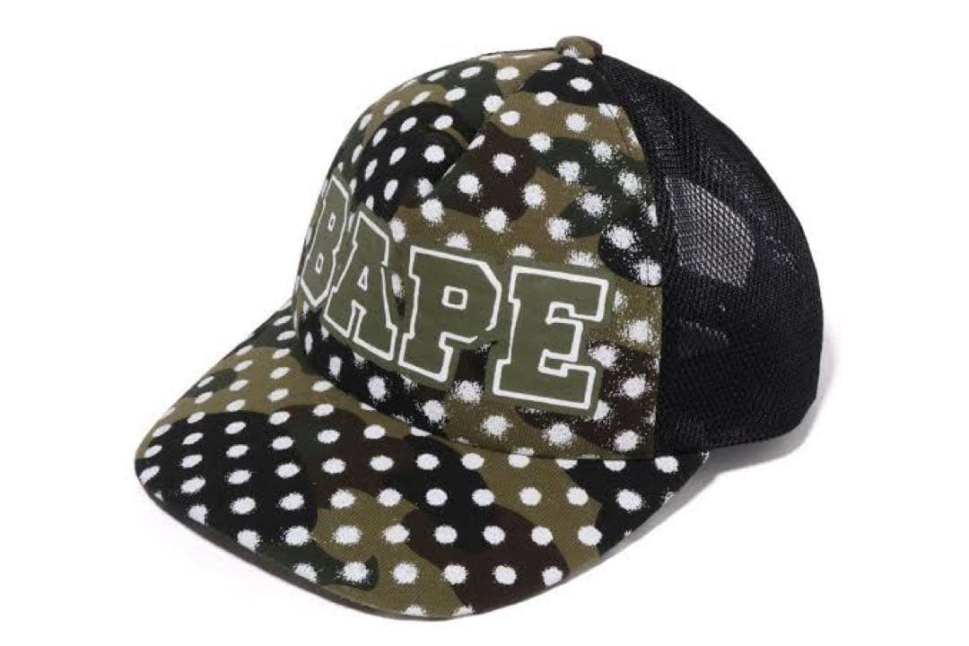 A BATHING APE メッシュキャップ カーキ 水玉