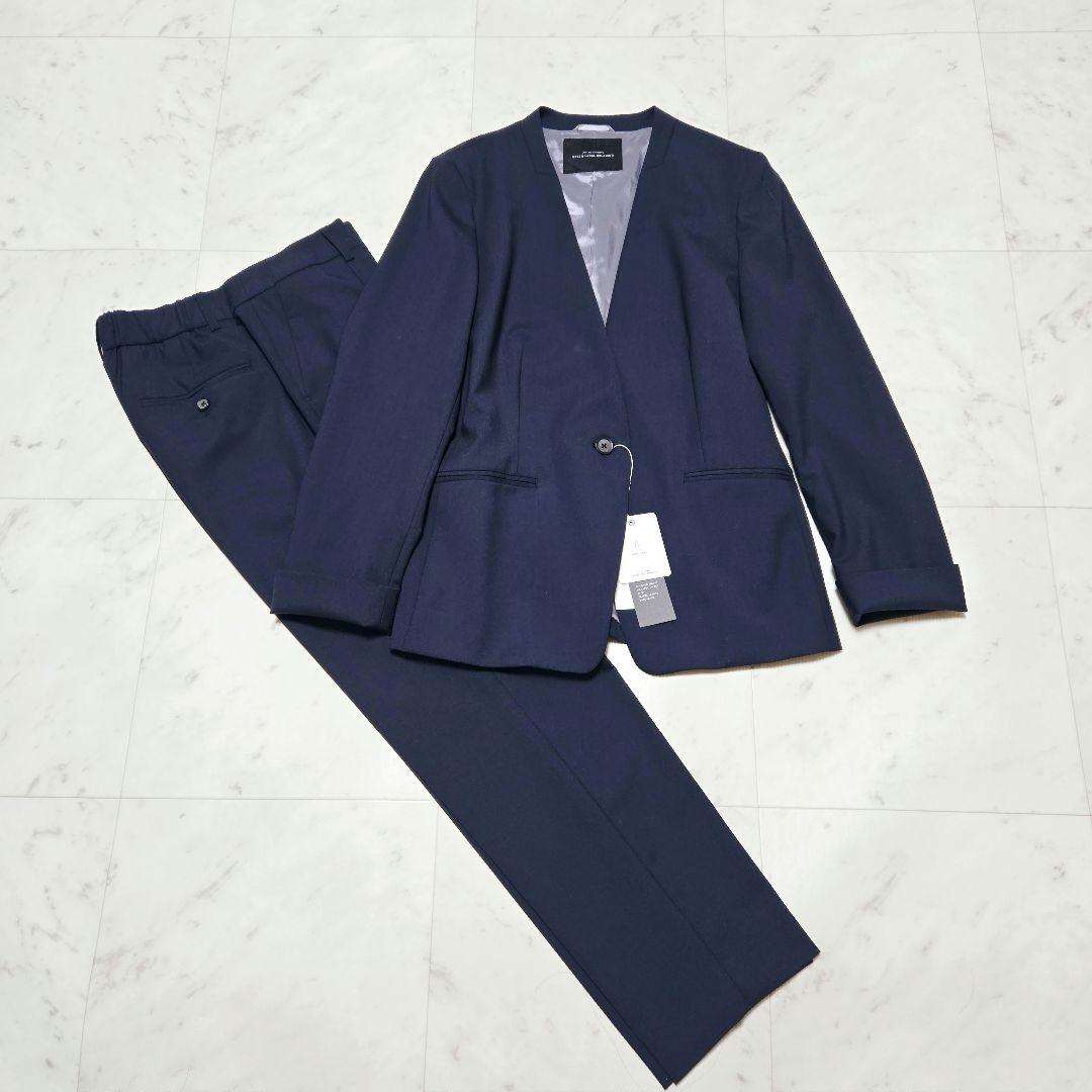 【タグ付き】 グリーンレーベルリラクシング ノーラペル ノーカラー パンツスーツ