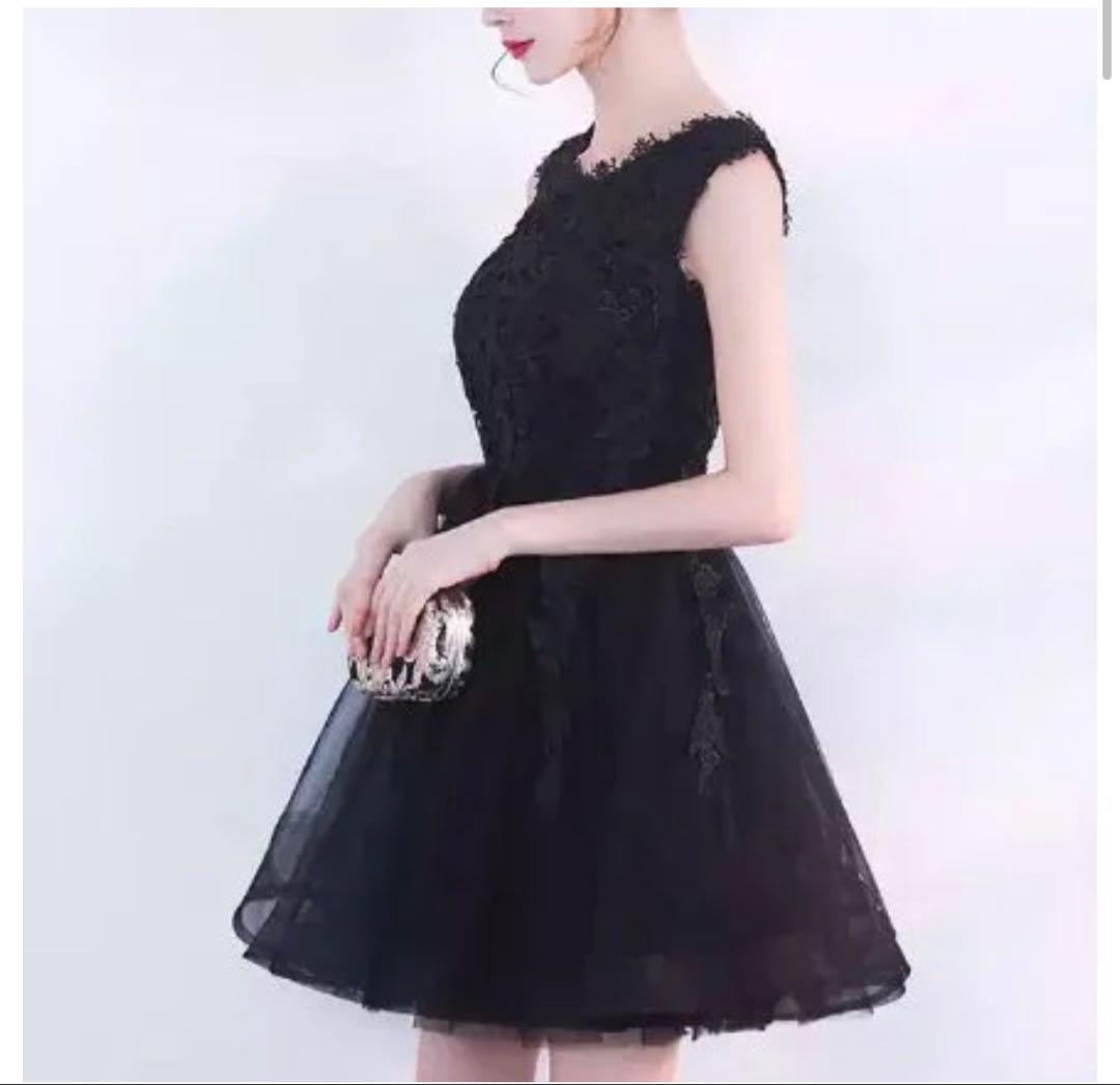 パーティードレス ミニ丈 ワンピース ブラック レース ノースリーブ お呼ばれ