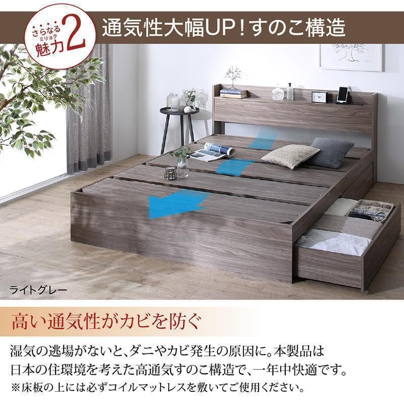 セール！新品 送料込 セミダブルベッド 収納 棚 2口コンセント マットレス付W