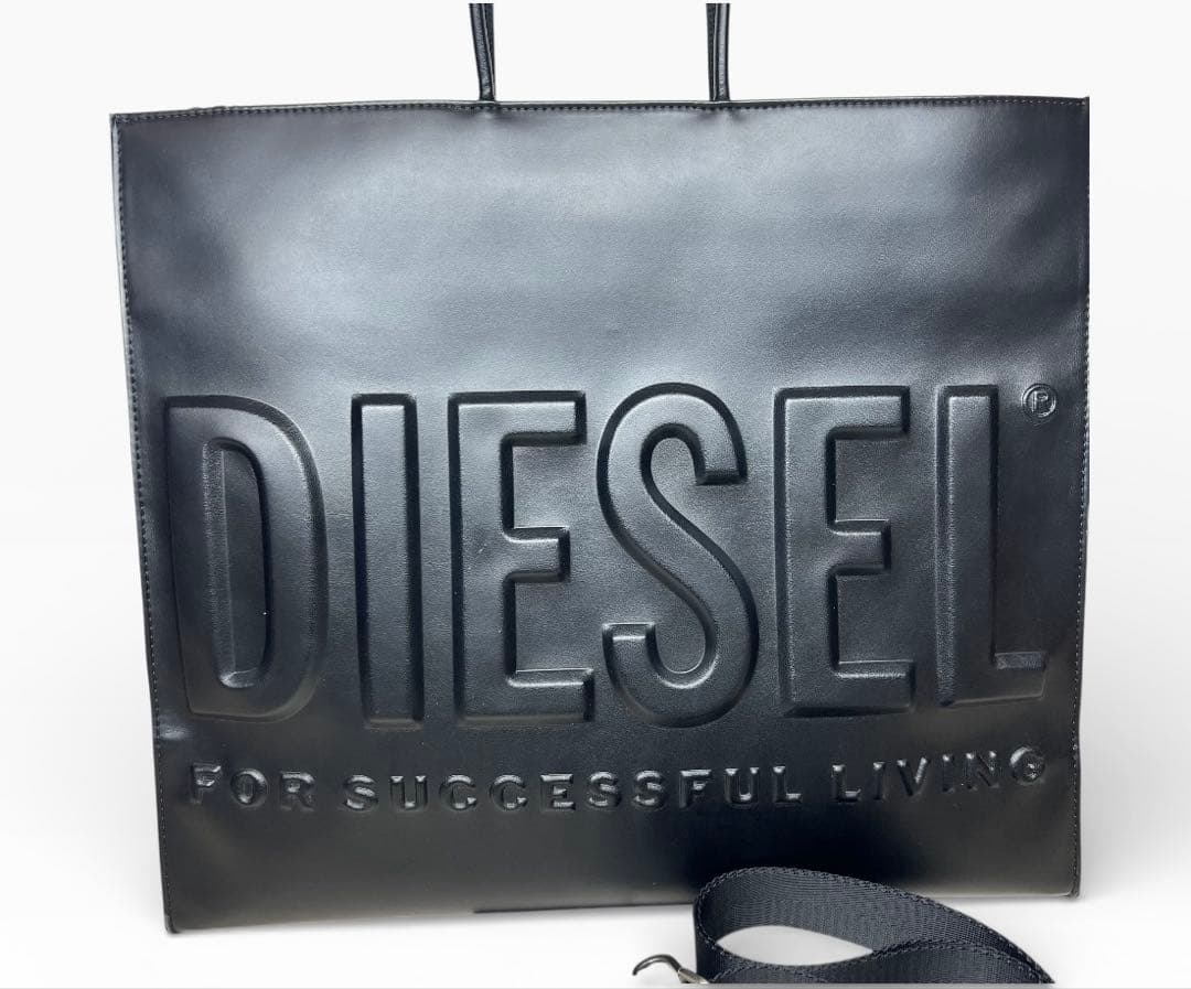 DIESEL ブラック レザートートバッグ 3D ショッパー 2wey tote