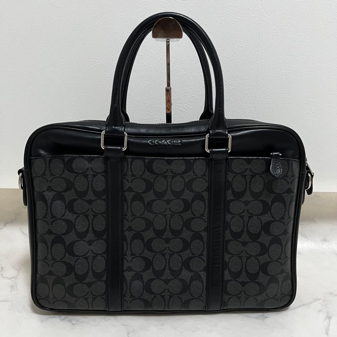 coach コーチ ビジネスバッグ PVCレザー　ブラック シグネチャー A4可