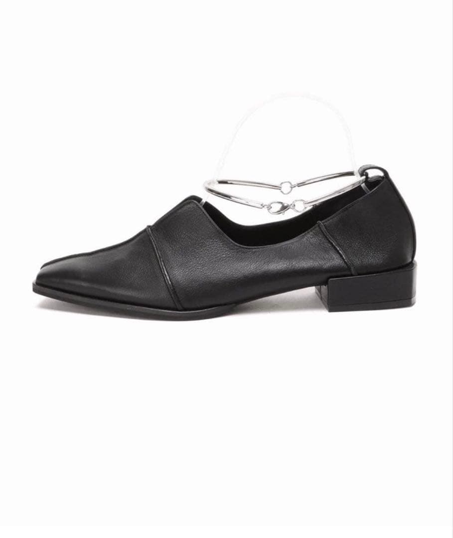 【新品】LE TALON GRISE レザースクエアクロスシームアンクルフラット