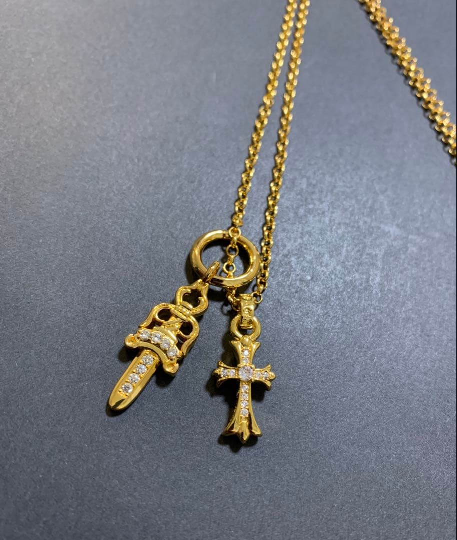 22k ベビーファット　ダガー　ダイヤ　ネックレス　50㎝